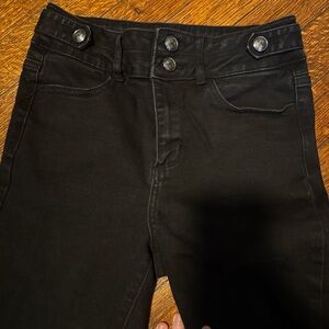 Black High-Waisted Pants with Button Detail